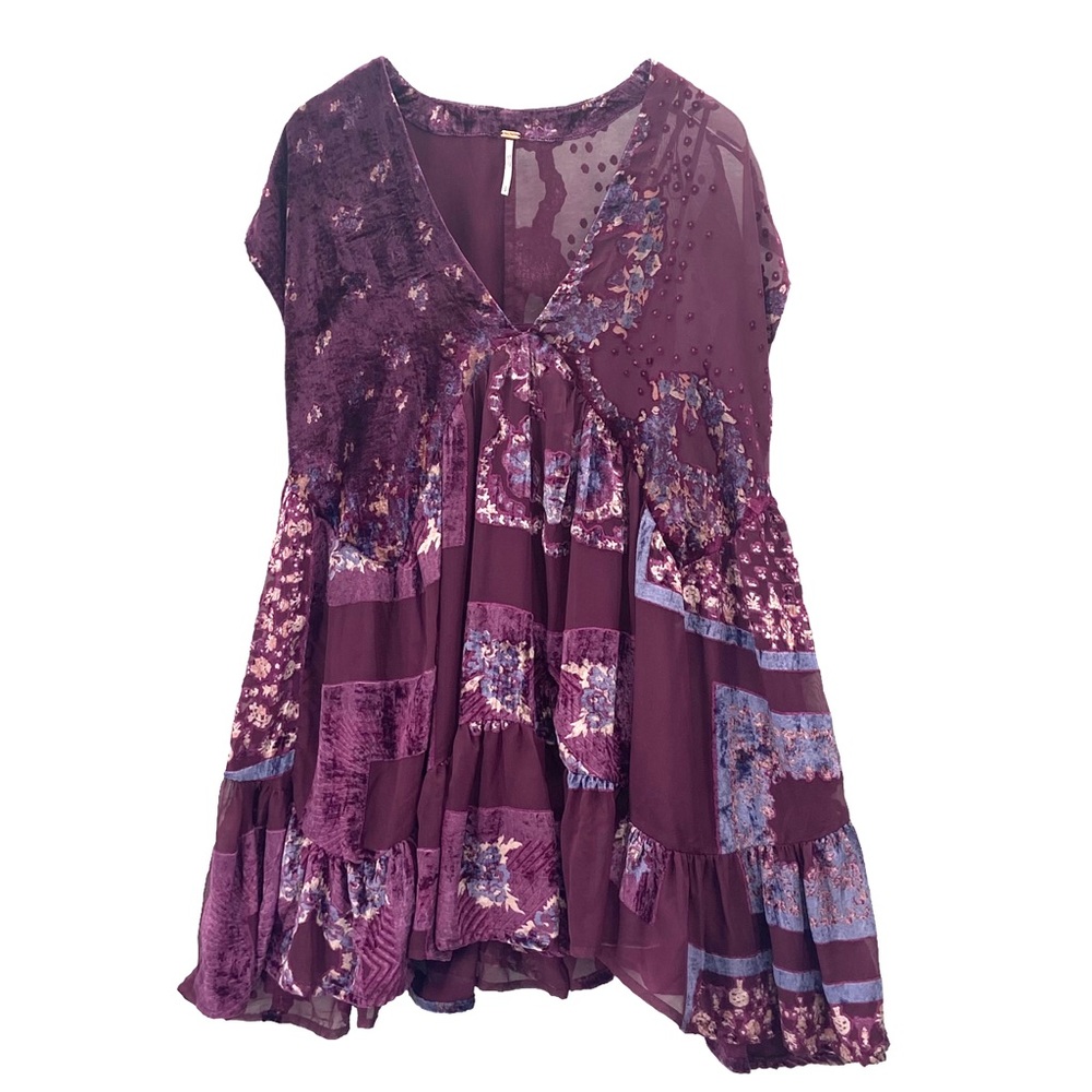 Free People Mended With Scarves Velvet Pieced Mixed Printed Mini Dress SZ S